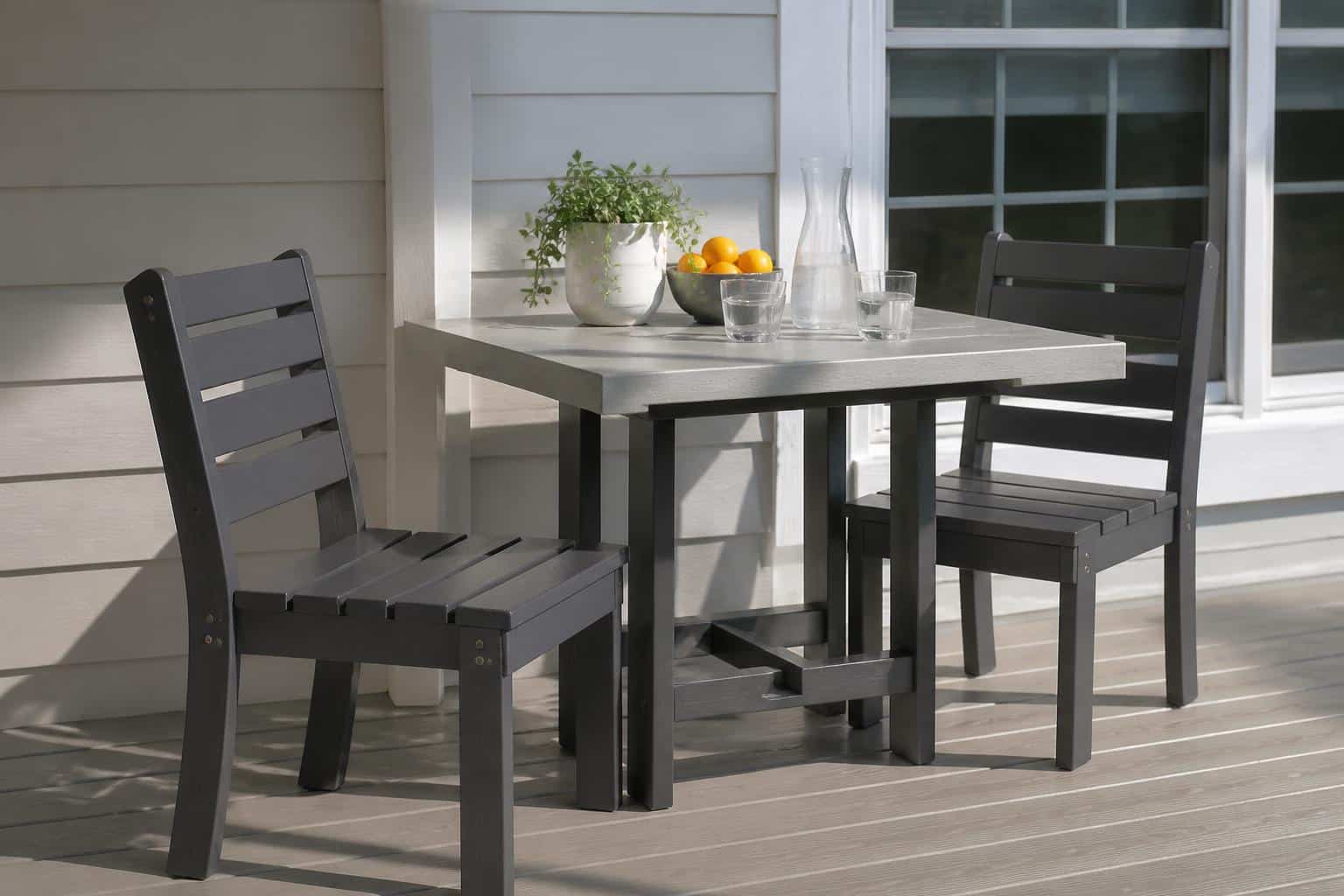 Marine Grade Polymer cafe chairs on a terrace