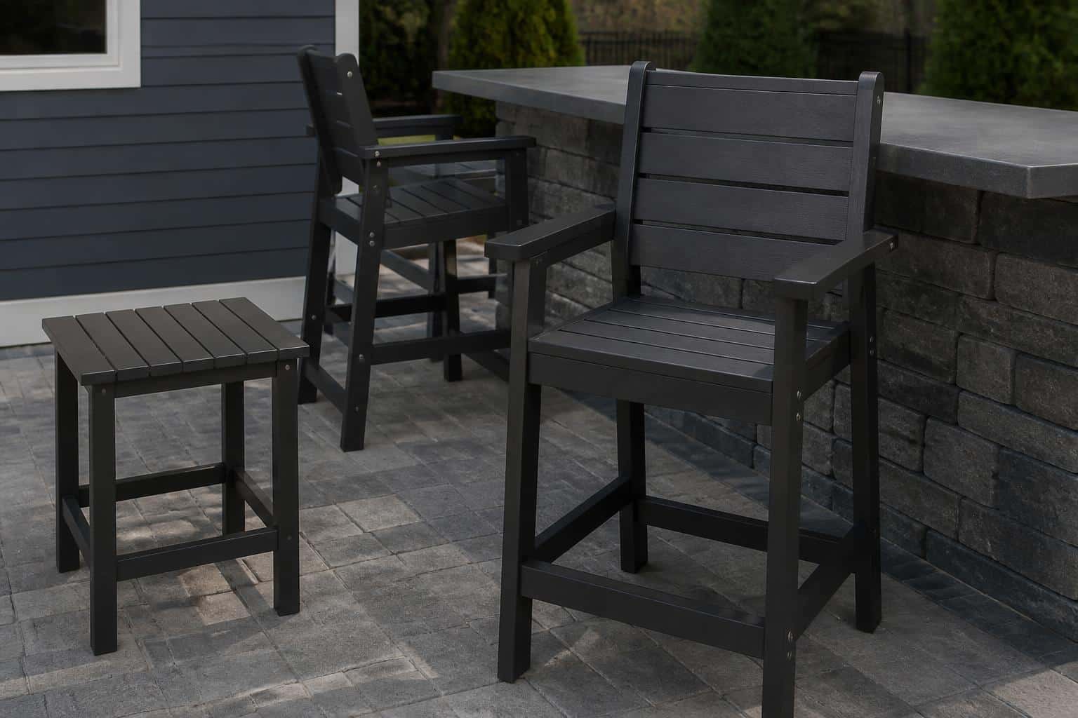 Marine Grade Polymer counter stools on a patio
