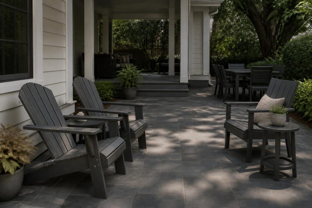 Patio with mixed outdoor seating and clear walking space