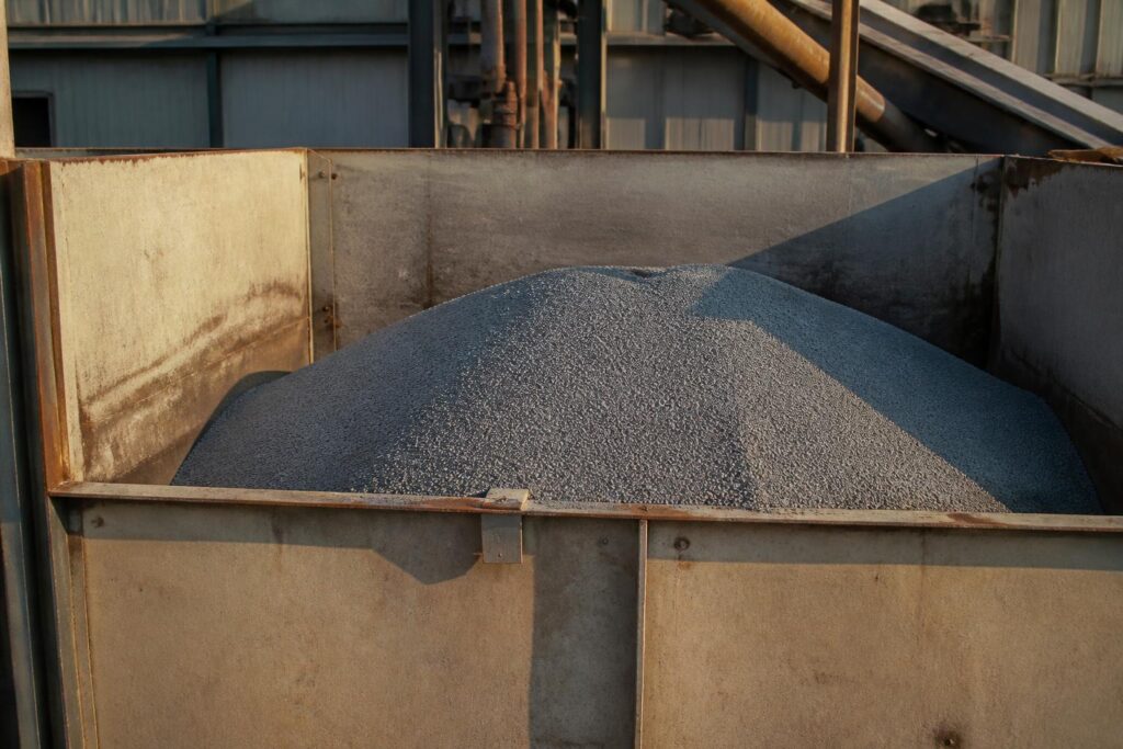 Clean industrial pellets of recycled plastic in a hopper