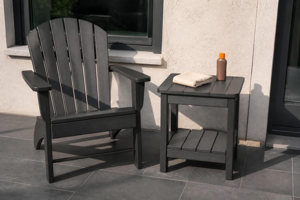 Clean outdoor patio chair and side table