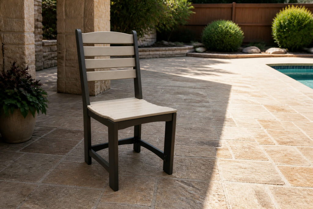 Multicolor Café chair on a shaded San Antonio stone patio
