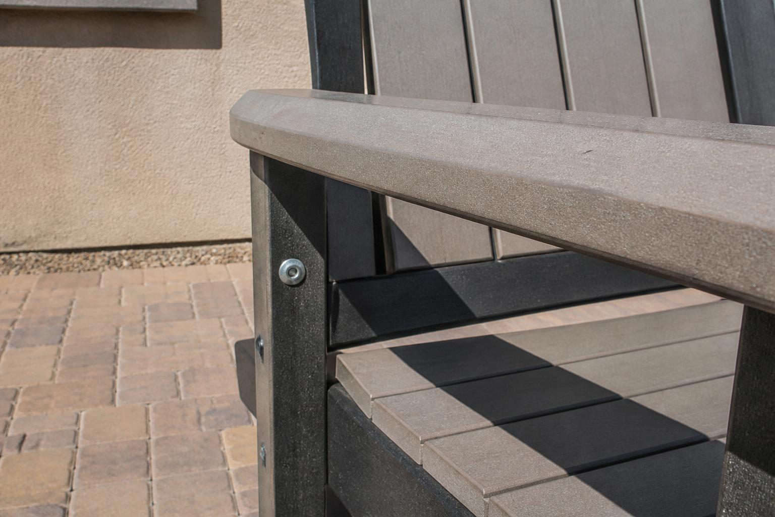 Marine Grade Polymer chair arm with stainless steel hardware in Phoenix sunlight