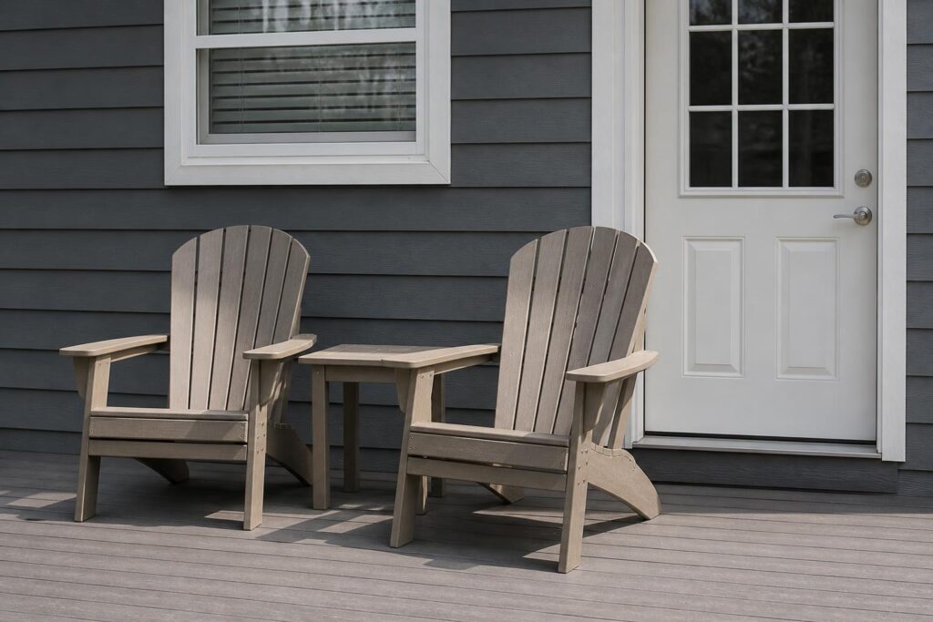 Vacation rental patio with Adirondack chairs